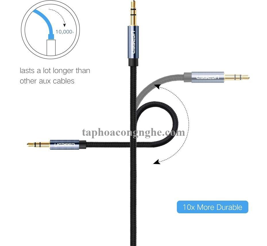 ugreen 60178 0.5M bẻ góc 90 độ cáp 3.5mm màu đen đầu xanh dương mạ vàng 24k 50cm AV112 30060178